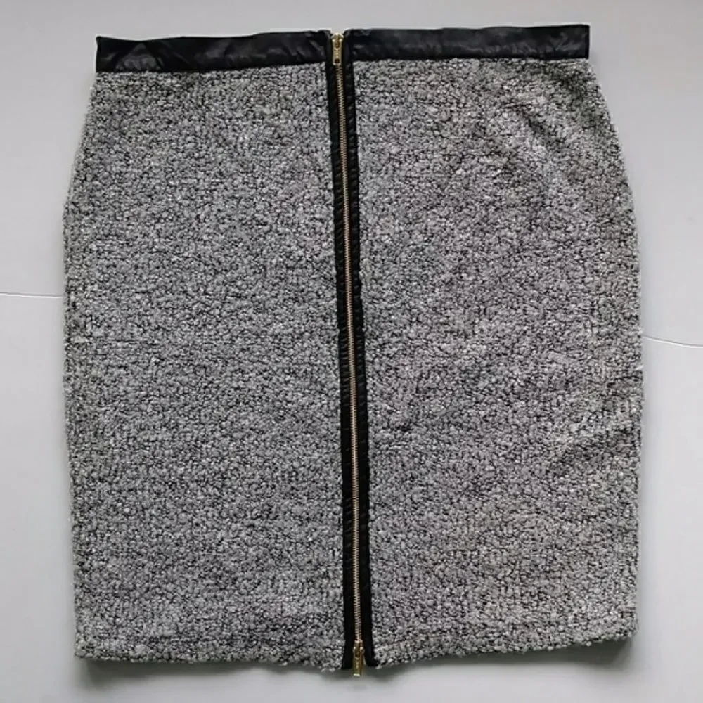 Melissa Paige‎ Wool Skirt Black & White Bouclé Zip Pencil Skirt, Size 14